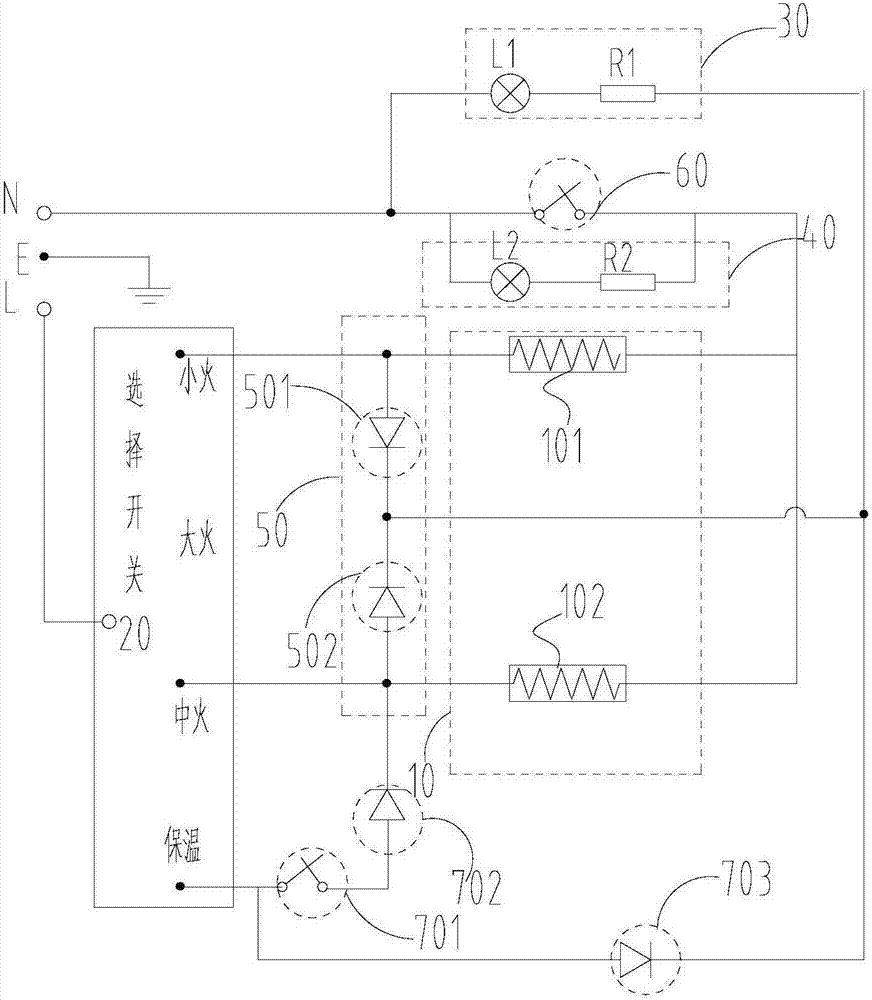 Heating control circuit of electric cooking appliance and electric cooking appliance provided with heating control circuit