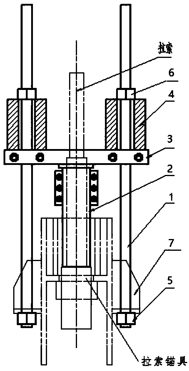 Tooling device for tensioning steel anchor box inhaul cable and tensioning method thereof