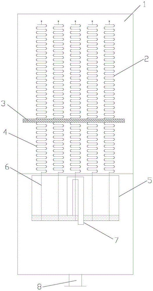 An automatic ash-removing plate-type falling film generating device utilizing the waste heat of flue gas