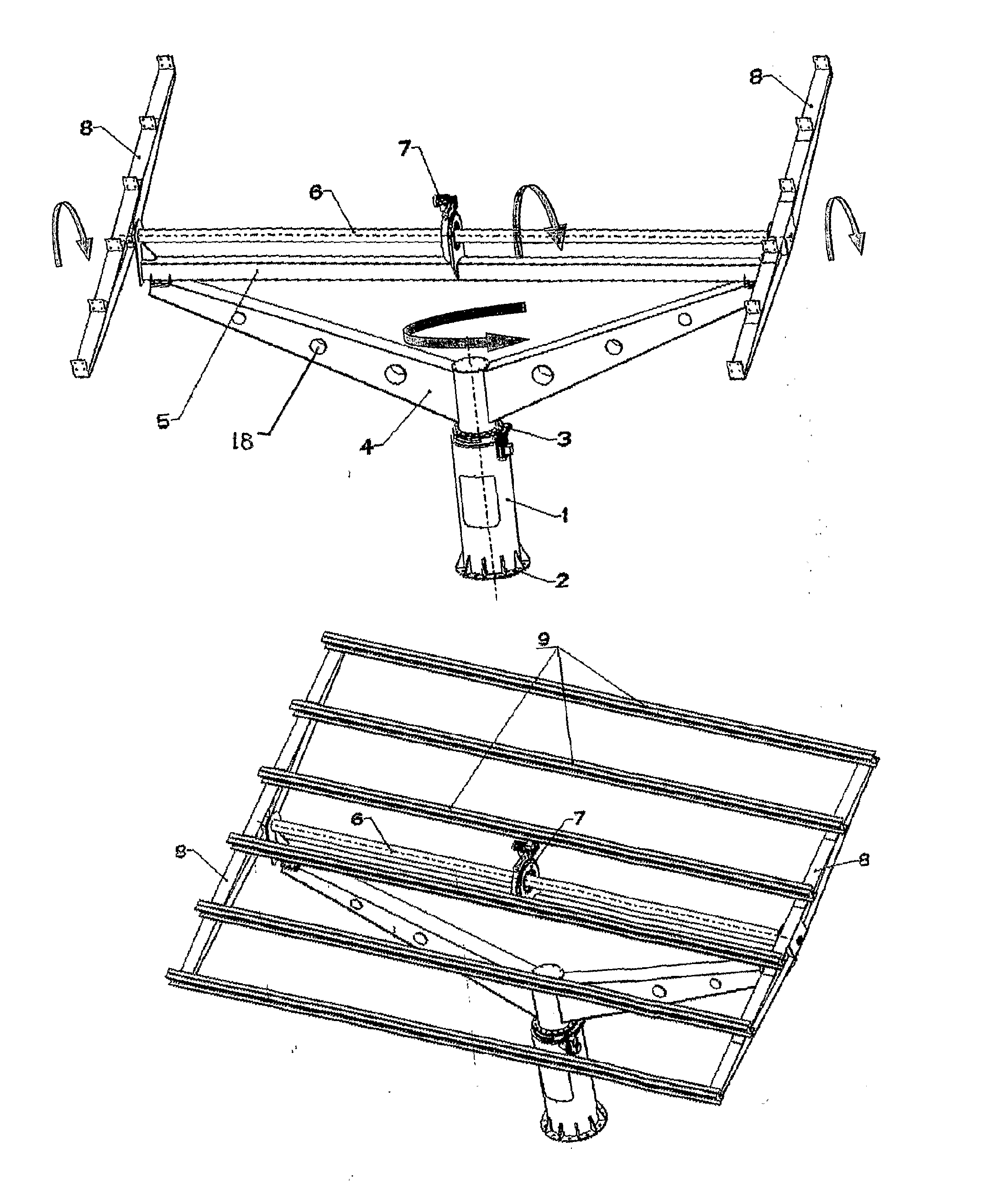 Photovoltaic panel support base rotating simultaneously around a horizontal and a vertical axis