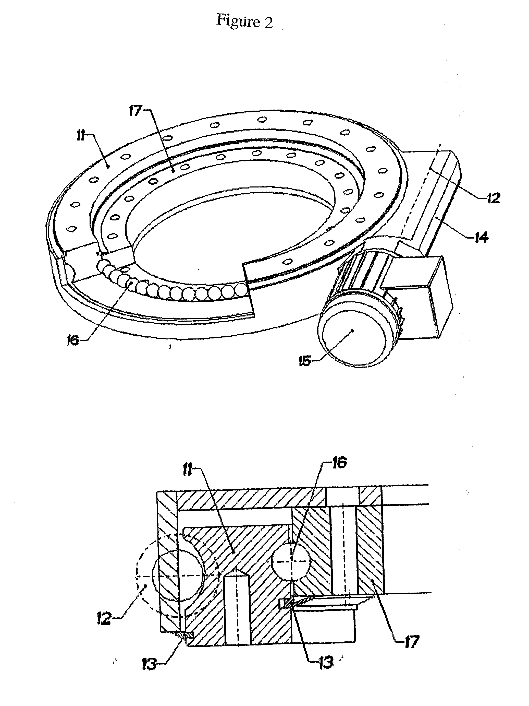 Photovoltaic panel support base rotating simultaneously around a horizontal and a vertical axis