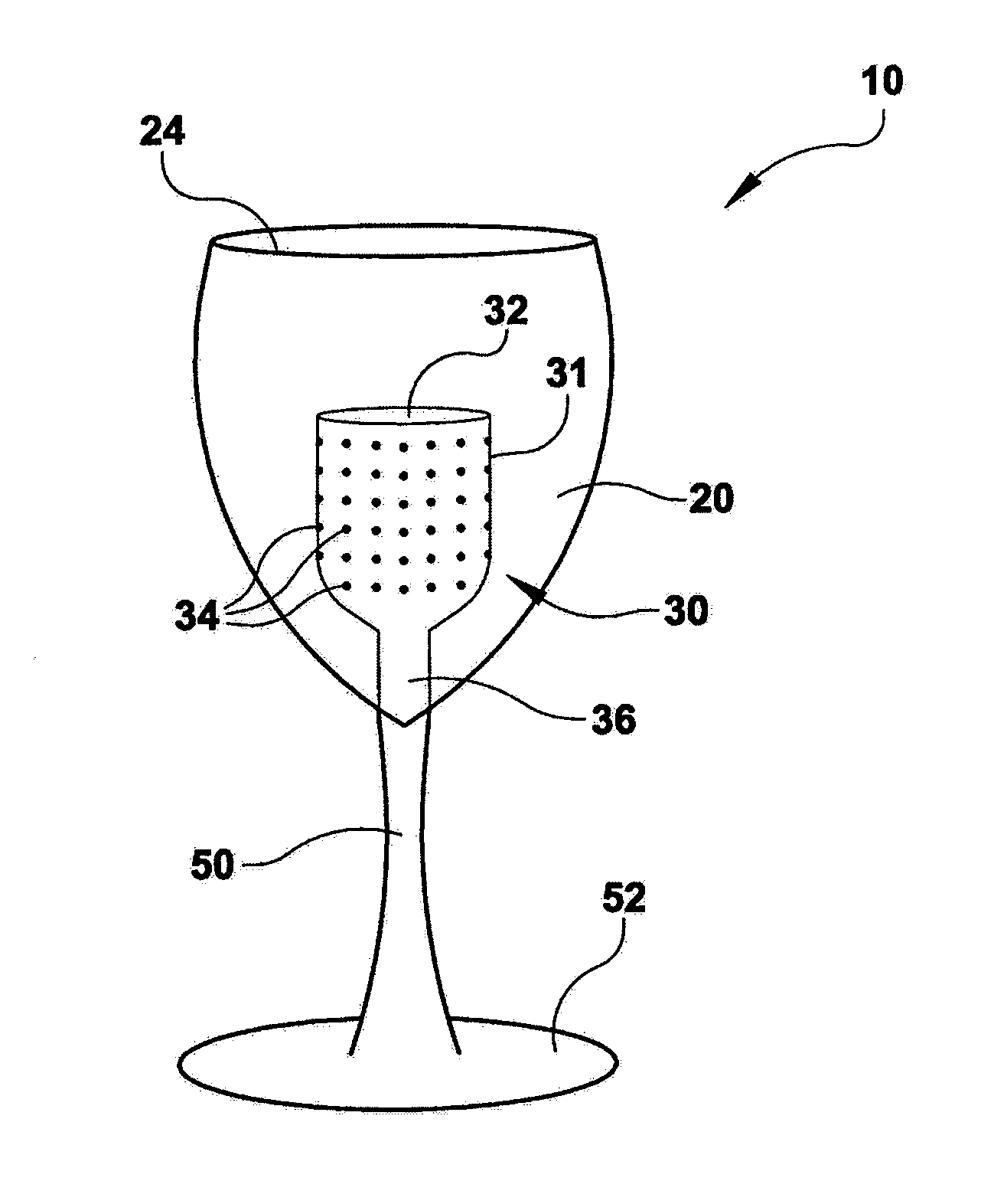 Beverage glass with internal decanting, filtering, mixing and aerating cell