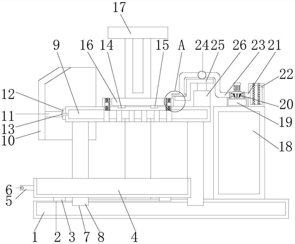 Efficient four-shaft tapping machine facilitating waste discharge