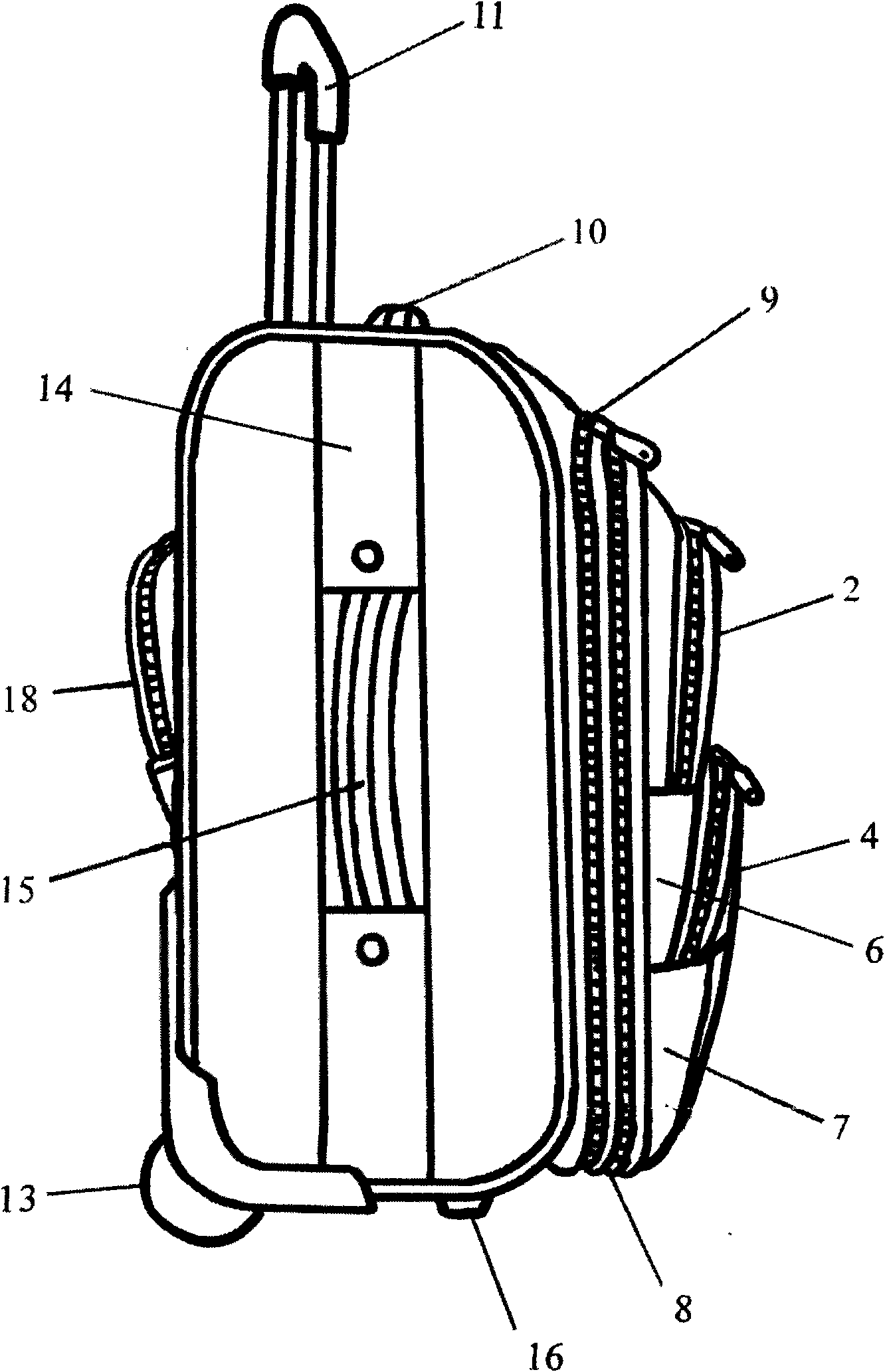 Draw-bar box with two rows of decorative belts and soft carrying handles