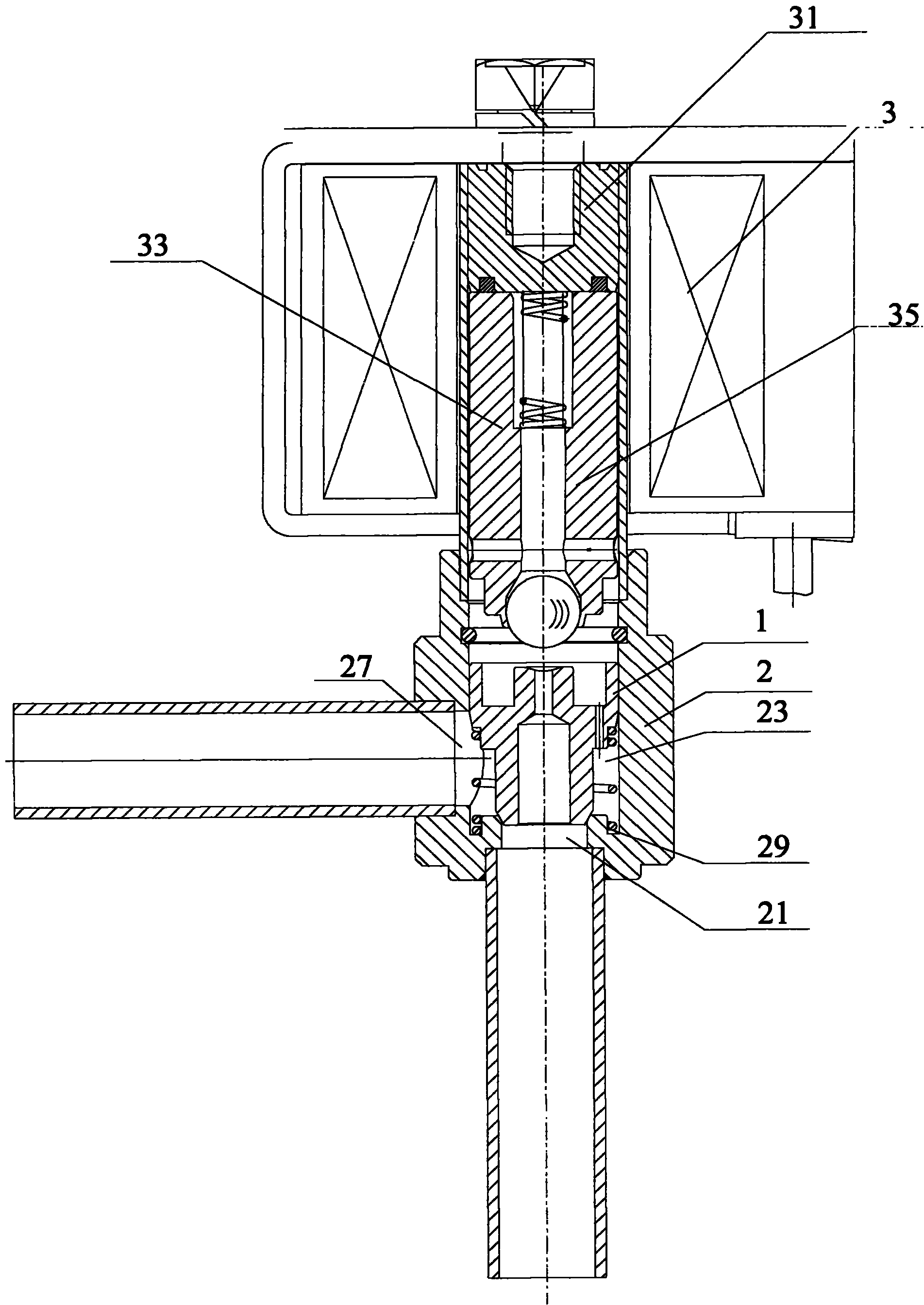 Valve core component of pilot valve and stepped direct-acting electromagnetic valve