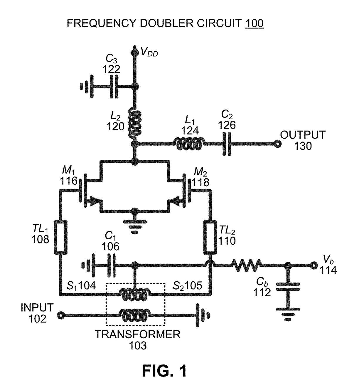 High-efficiency frequency doubler with a compensated transformer-based input balun