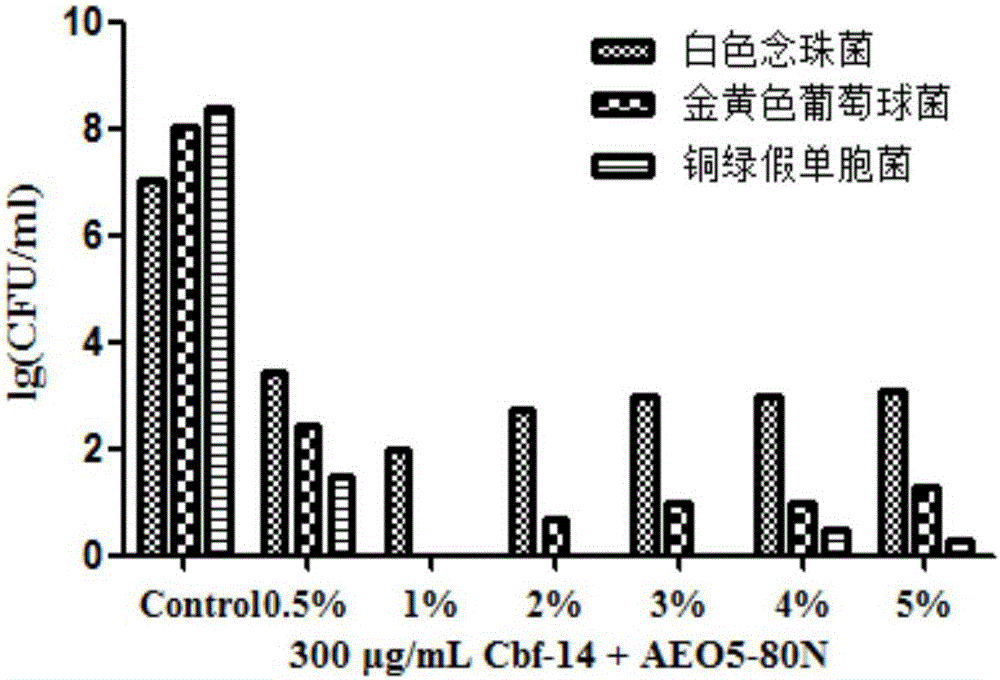 Disinfectant with antimicrobial peptides Cbf-14, and preparation and application of disinfectant