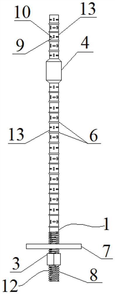 Prestressed full-length anchoring hollow grouting anchor rod with auxetic effect