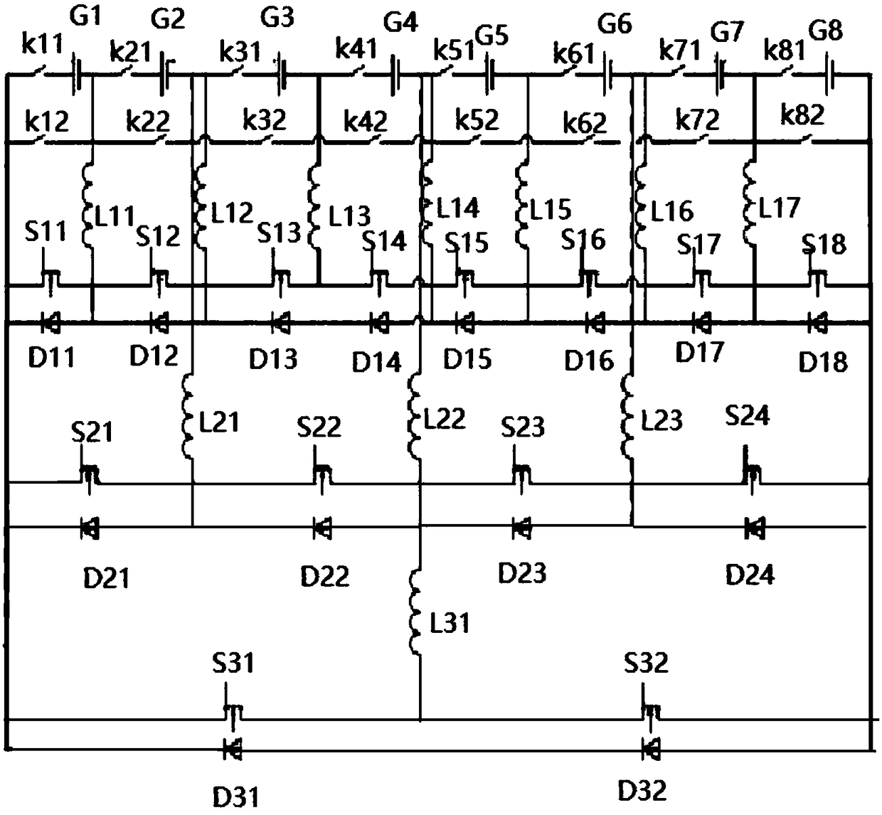 Equalization circuit topology structure of layered battery and battery equalization method