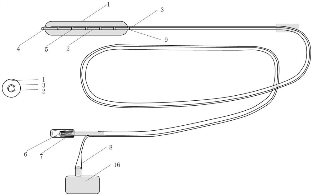 Cylindrical optical fiber balloon catheter device for biliary tract tumor photodynamic precise treatment