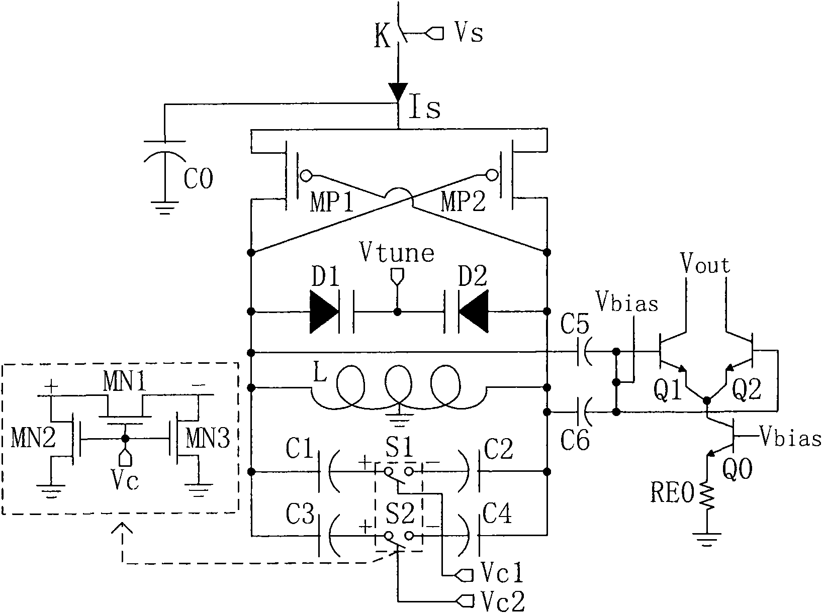 Integrated inductance capacitance voltage-controlled oscillator for ultra-wideband low-phase noise