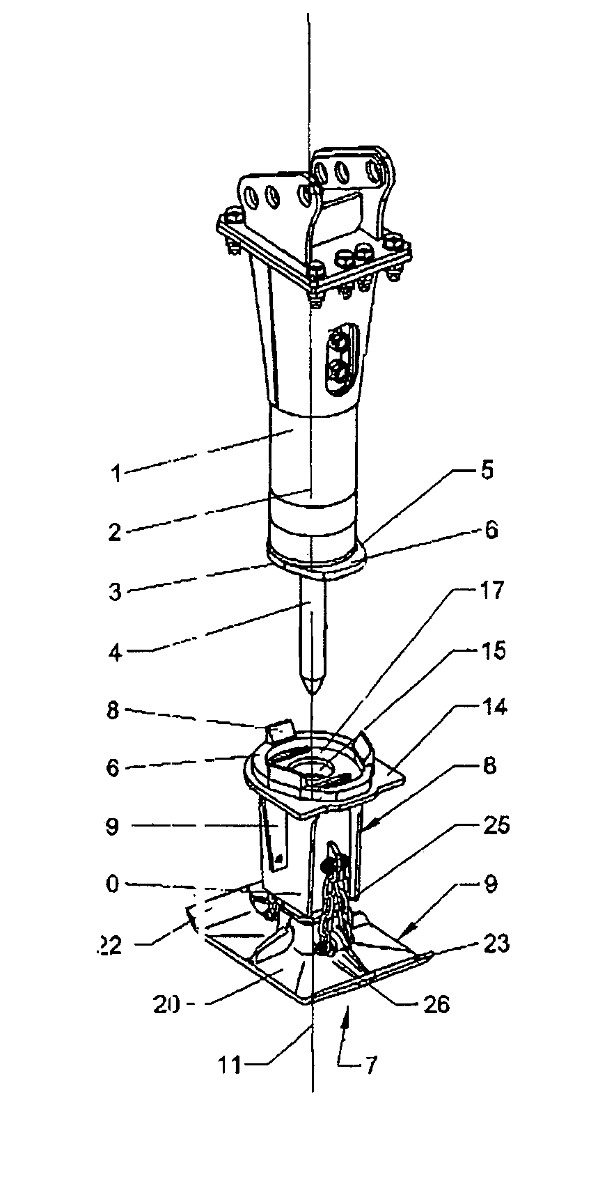 Ramming device to be assigned to a rock breaker