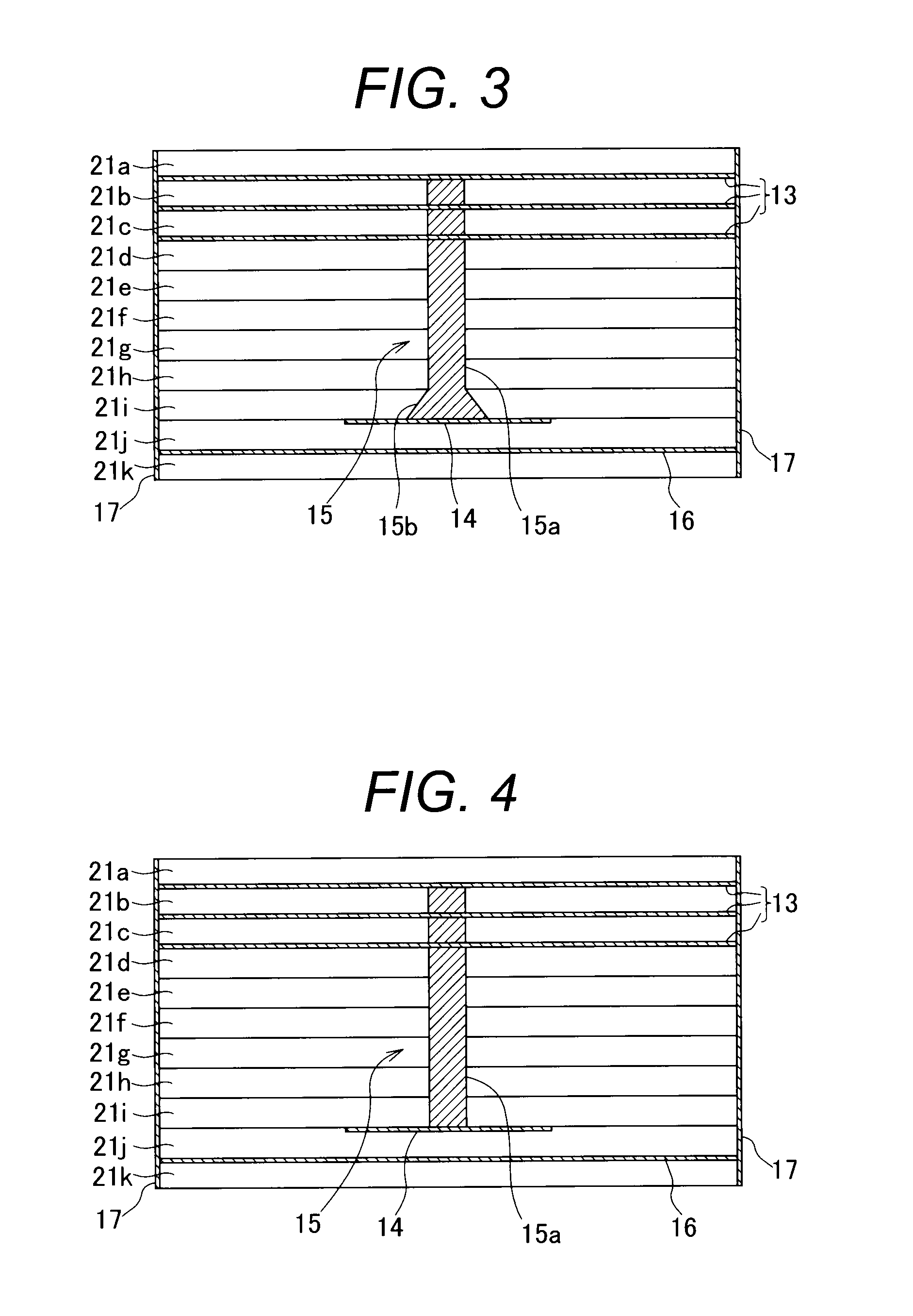 Laminated electronic devices with conical vias