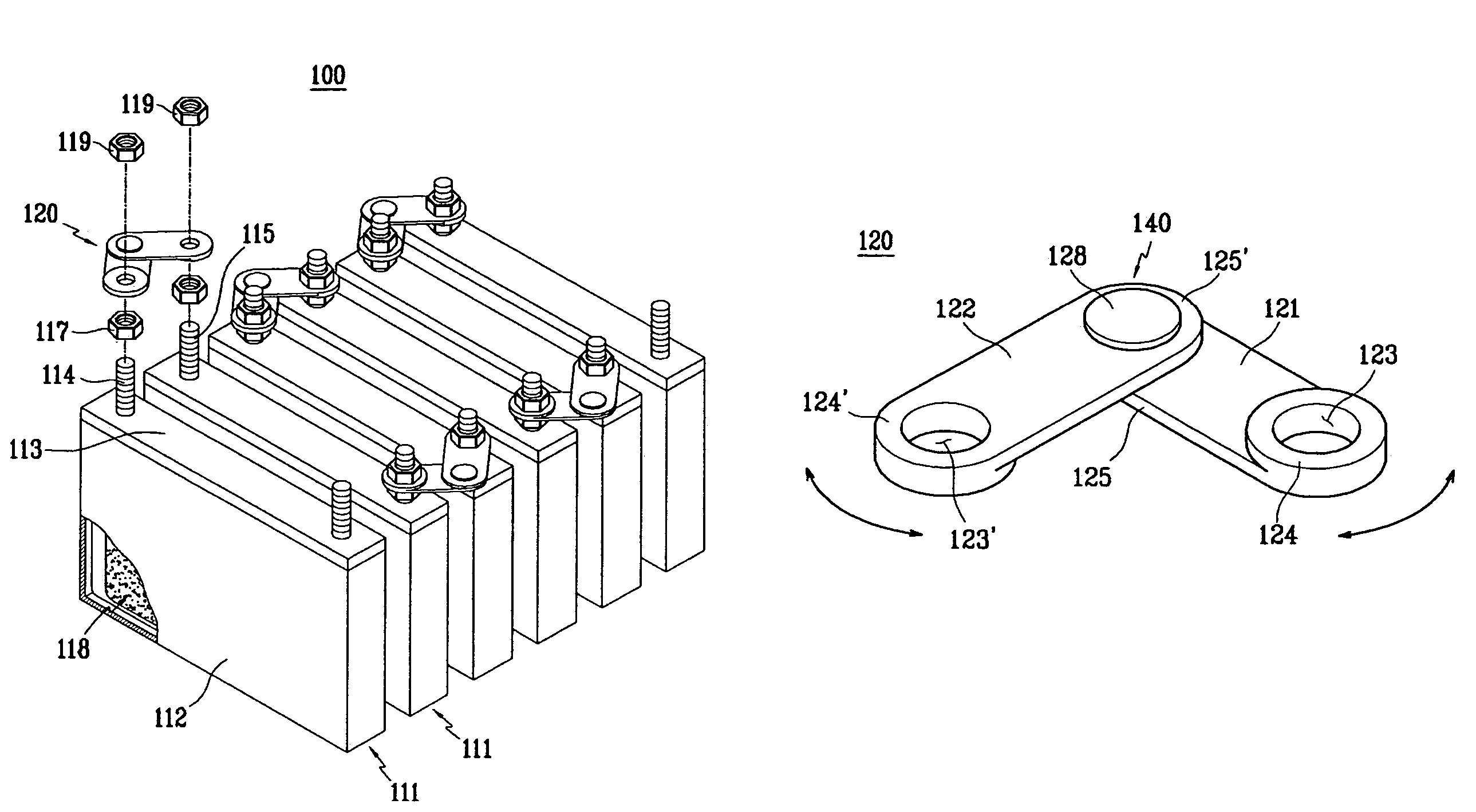 Modular battery with connector interconnecting terminals of adjacent unit cells