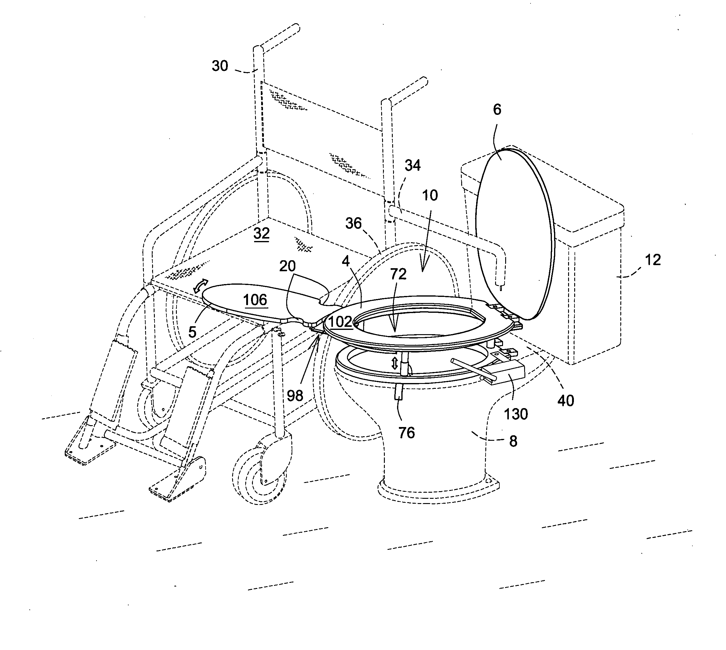 Transfer platform assembly for a lavatory seat