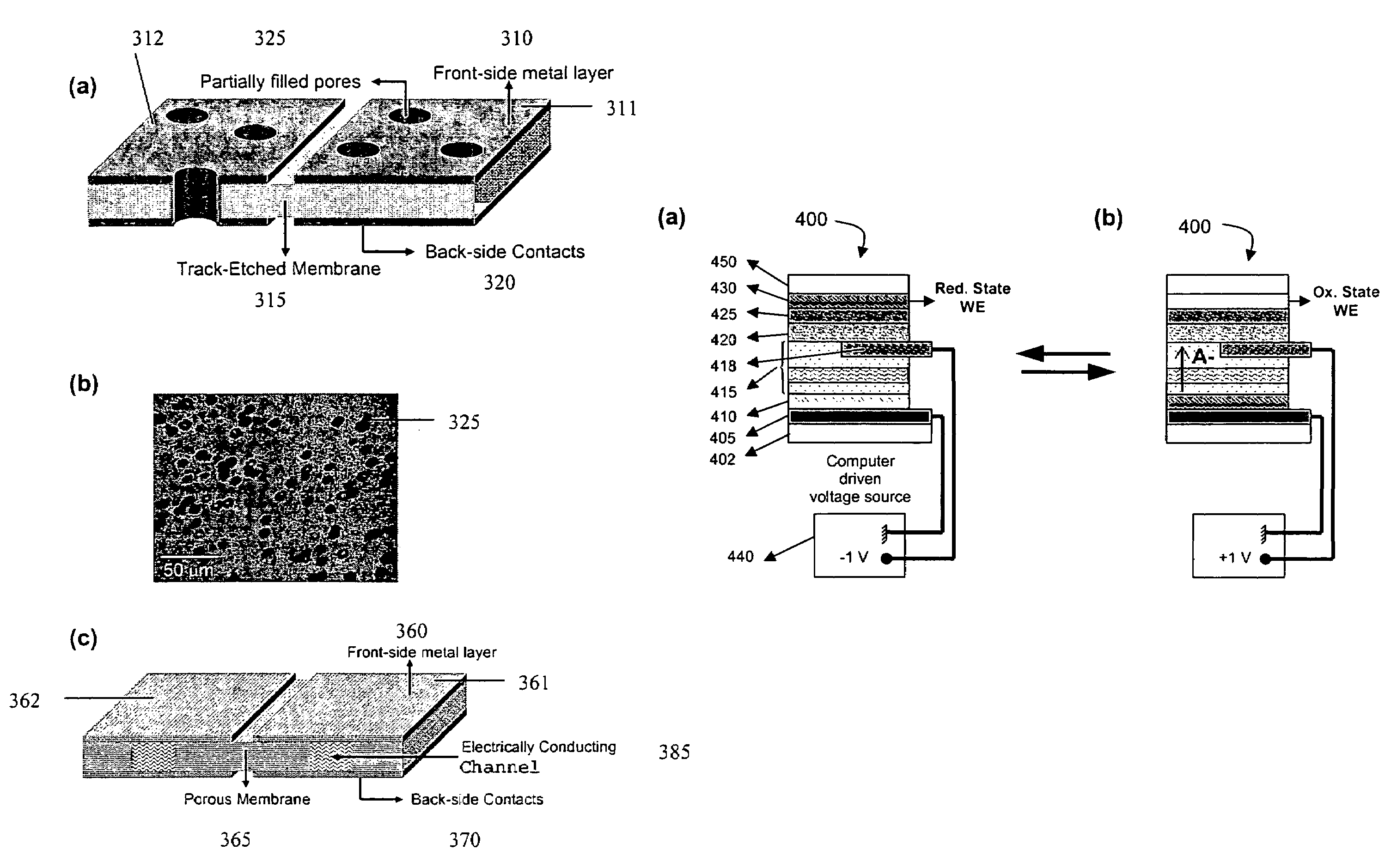 Device for contacting patterned electrodes on porous substrates