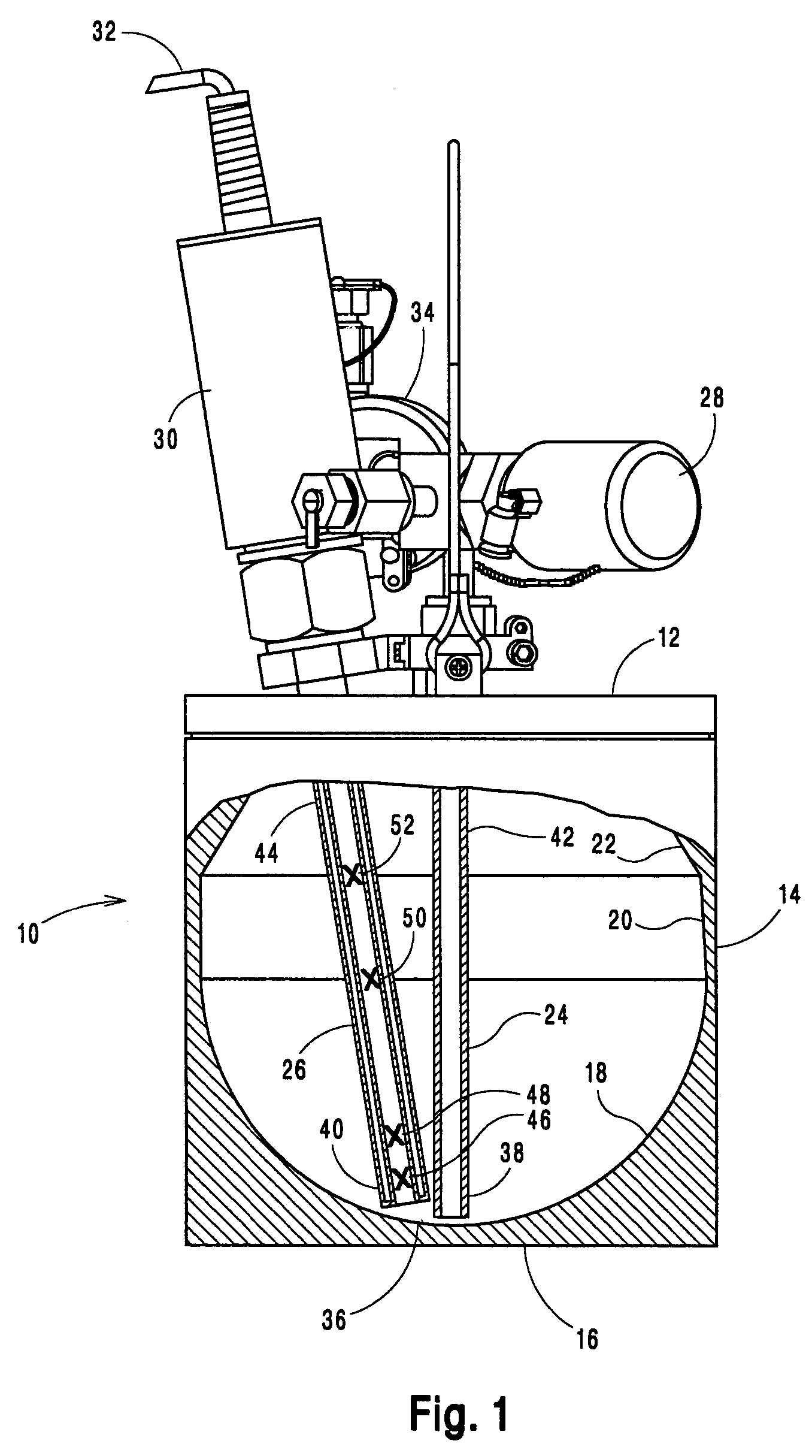 High purity chemical container with diptube and level sensor terminating in lowest most point of concave floor