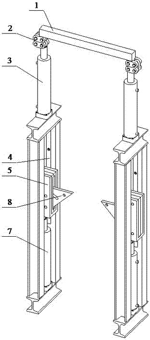 Overwinding buffer and tank supporting device for elevating systems of mine vertical shaft and hydraulic system