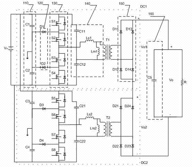 Staggered series direct current (DC)/DC converter circuit