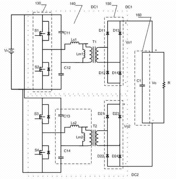 Staggered series direct current (DC)/DC converter circuit