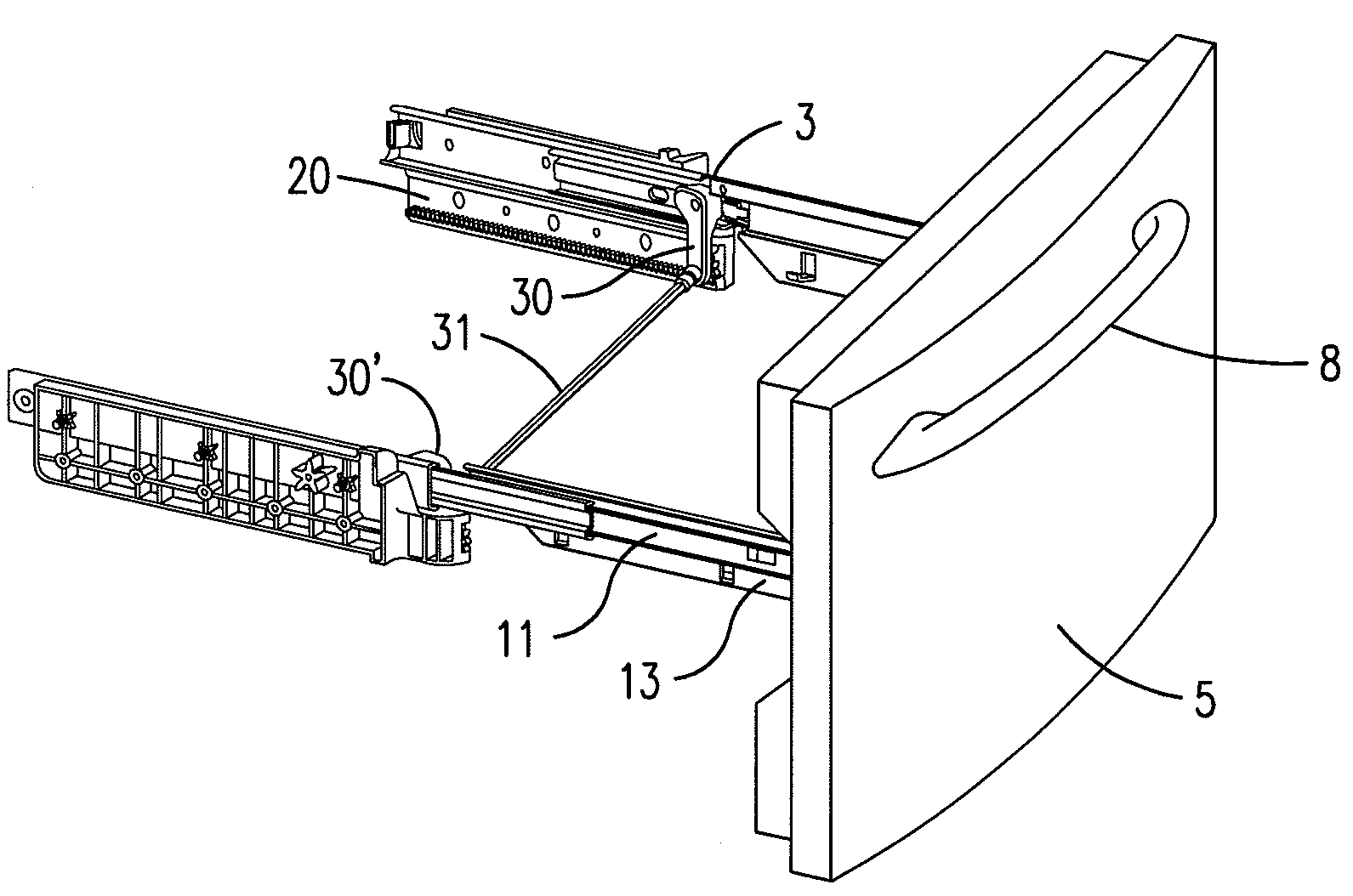 Support beam for a cabinet drawer