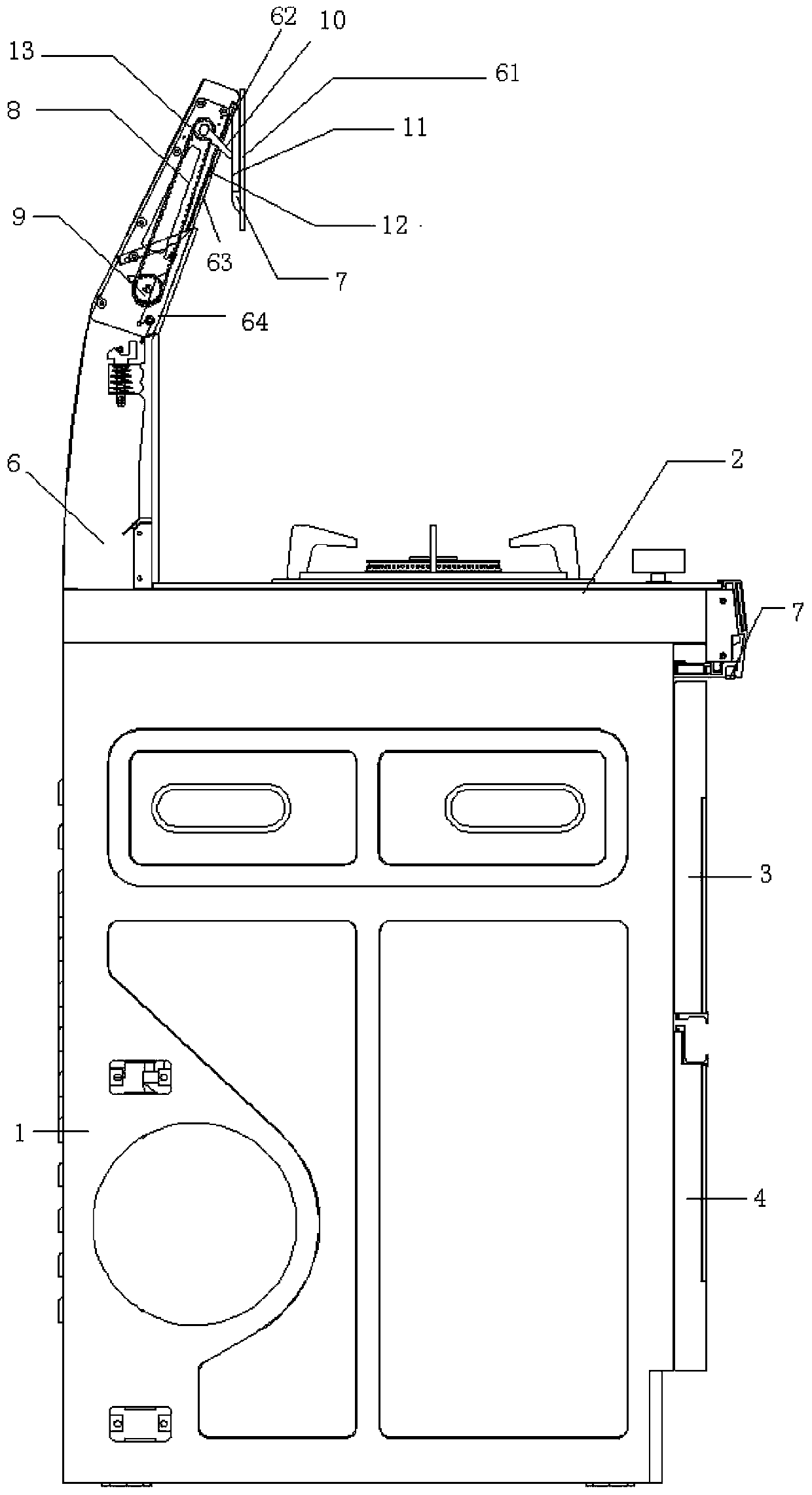 Integrated kitchen range with automatic turnover opening-closing air inlet