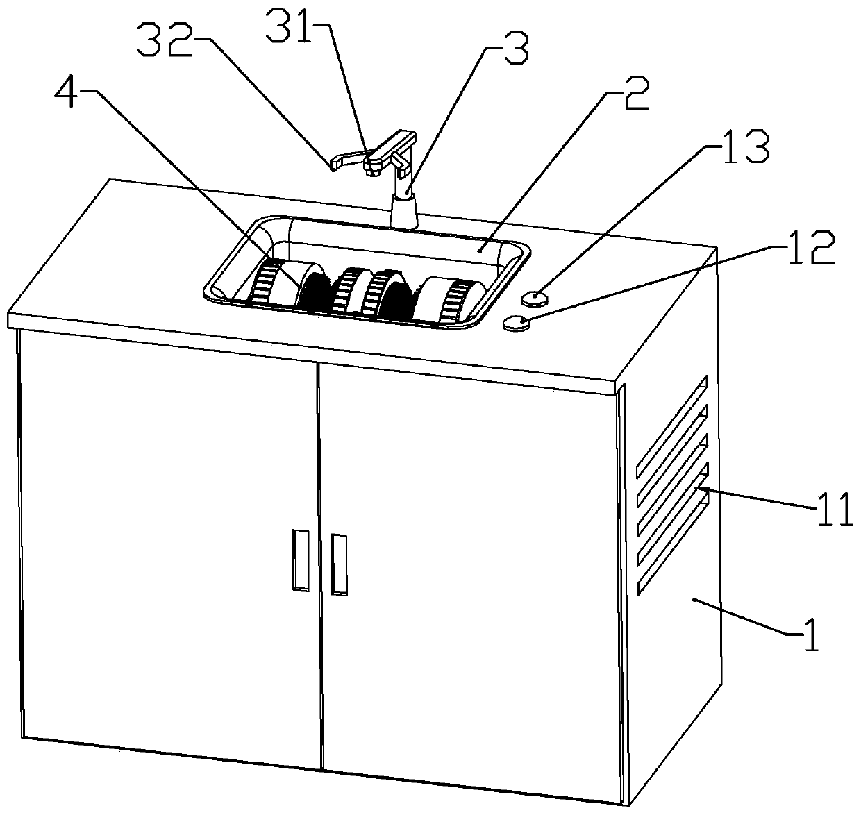 An all-in-one hand washing and drying machine