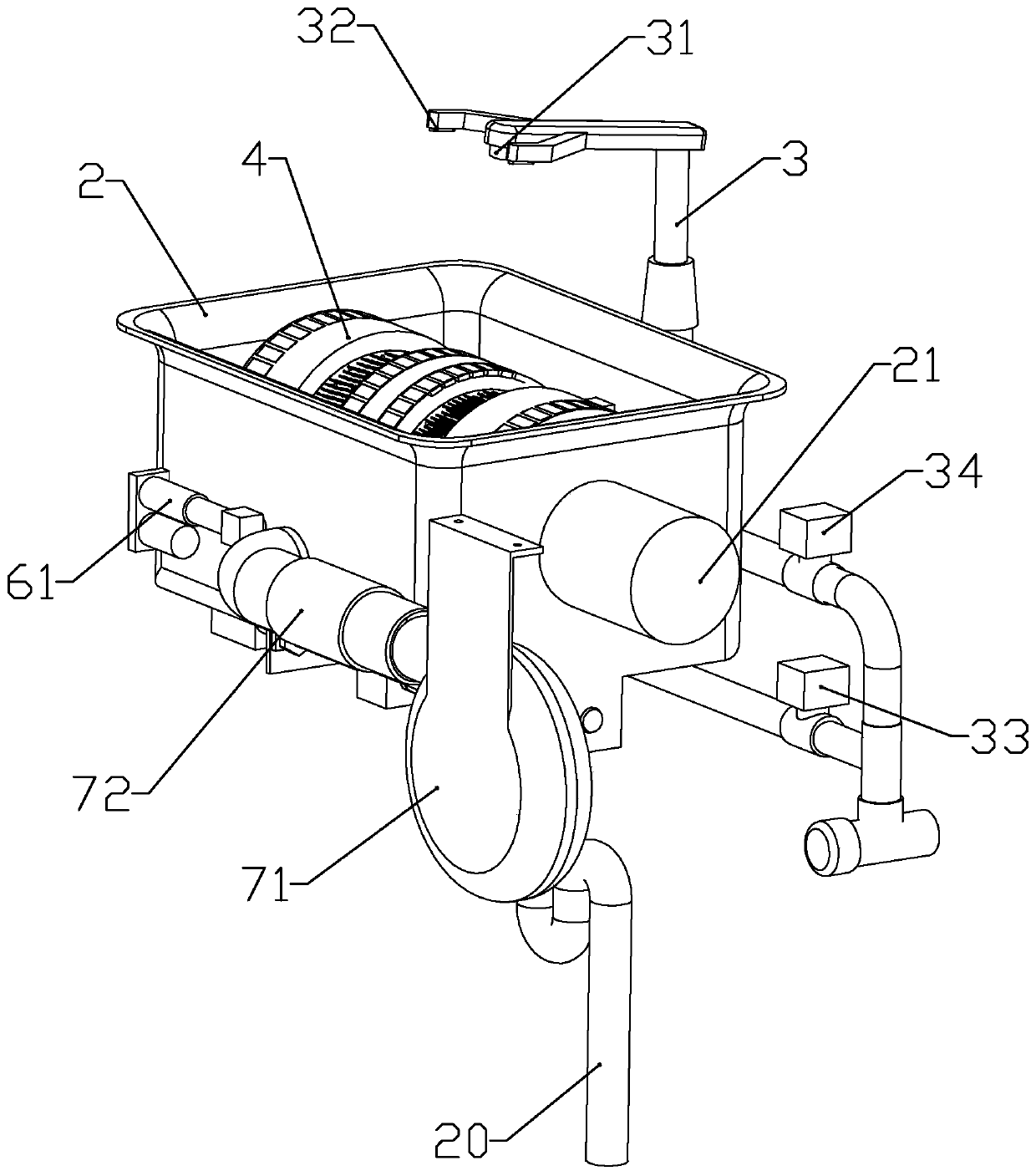 An all-in-one hand washing and drying machine