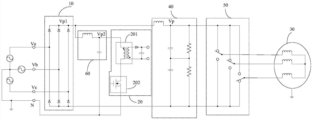 Three-phase rectification circuit and air conditioner with same