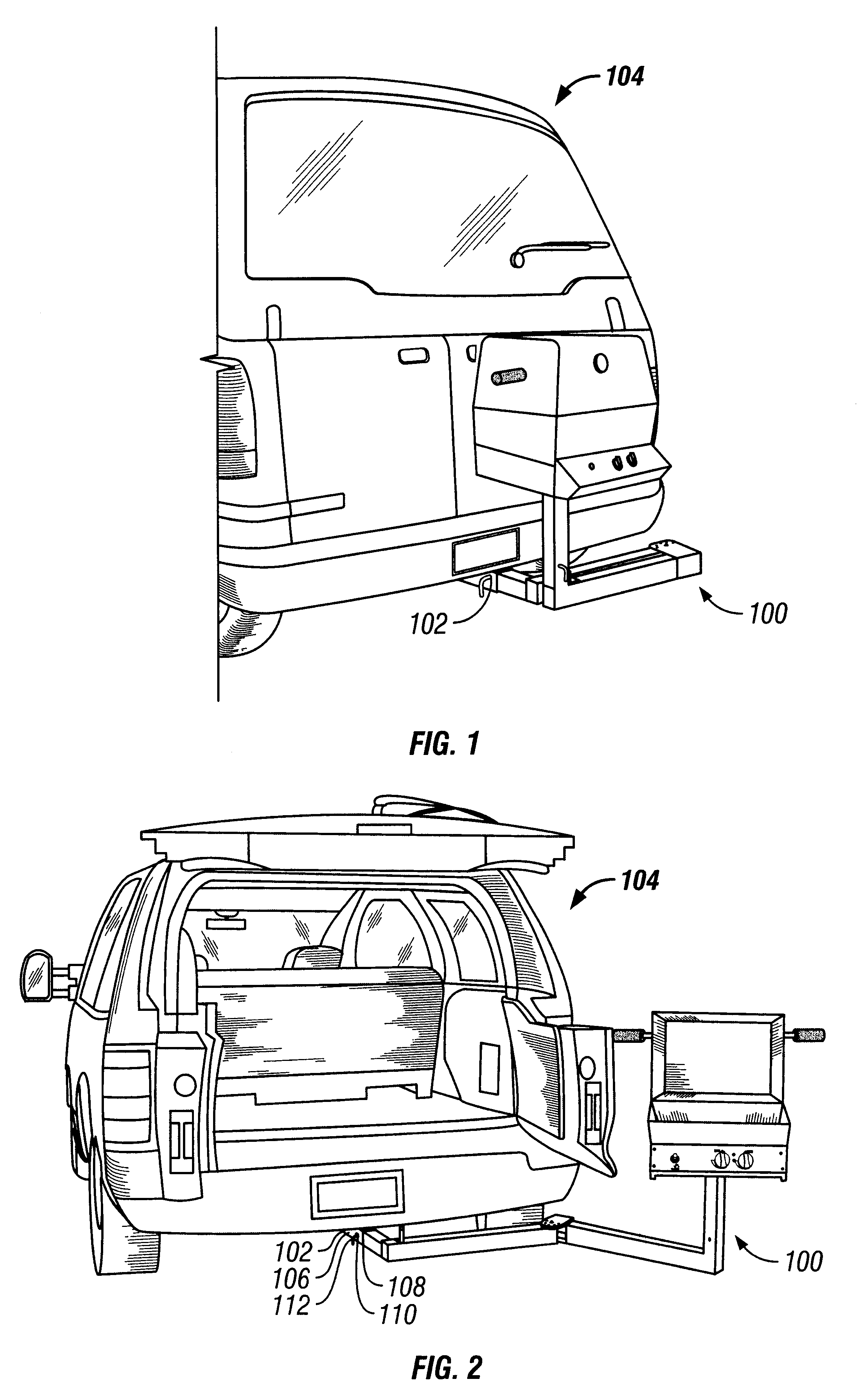 Swingable apparatus attachable to a vehicle for transporting a cooking device and permitting access to the vehicle