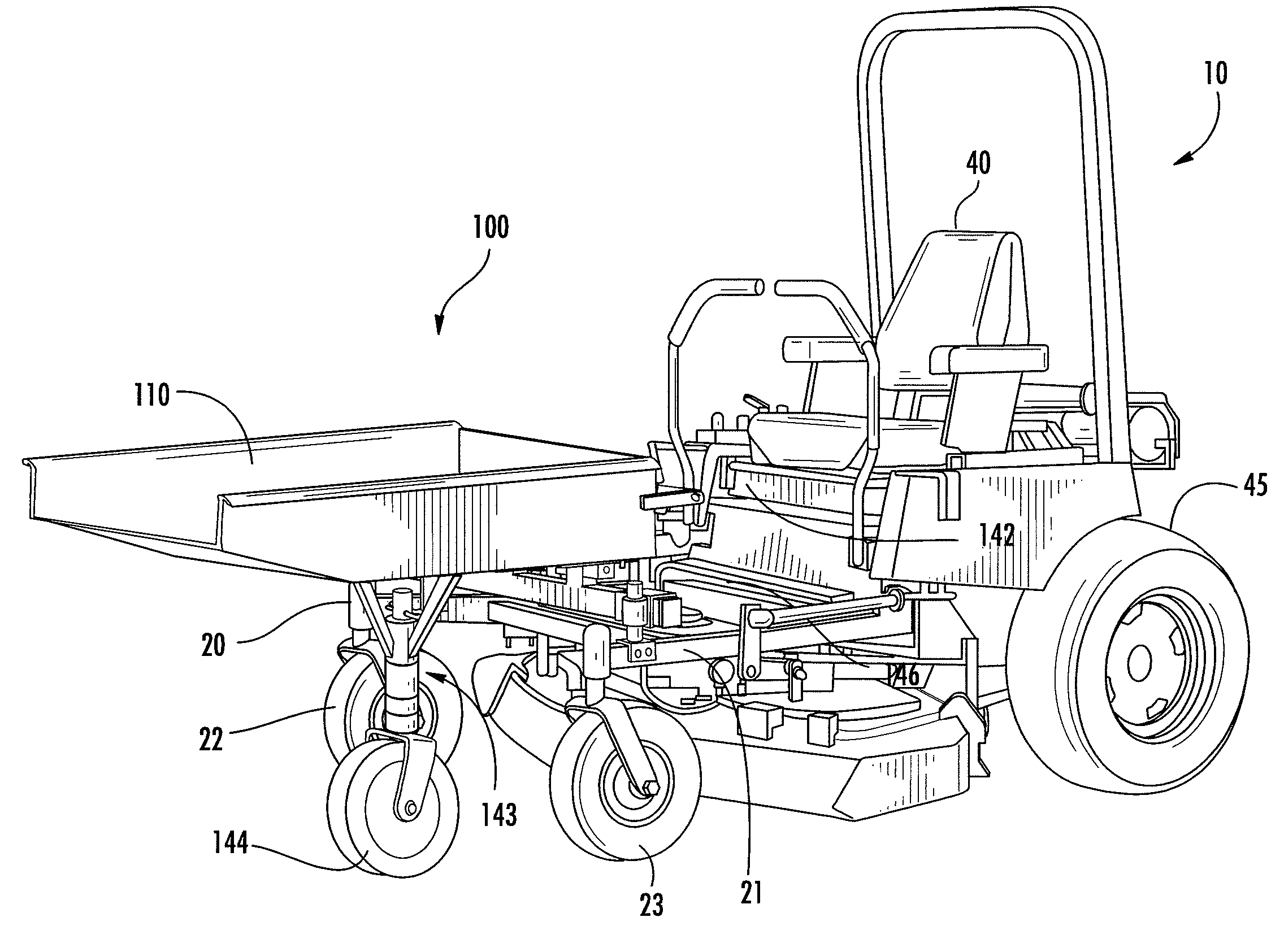 Mower payload bin and support structure