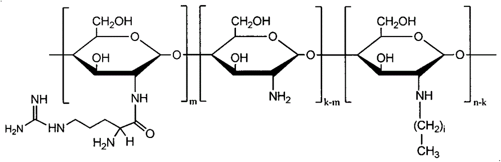 Application of using amphiphilic N-long-chain alkyl-N-arginine chitosan as solubilizing and absorption prompting carrier of gambogic acid