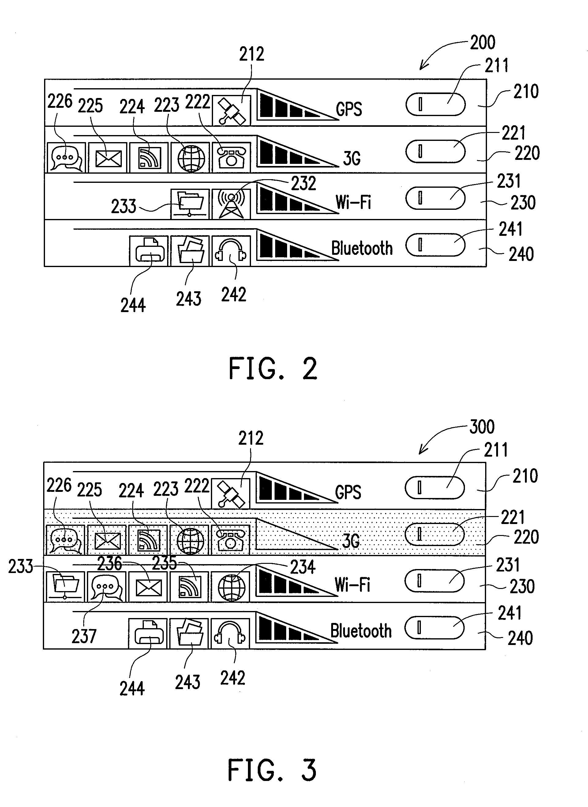 Method and user interface apparatus for managing functions of wireless communication components