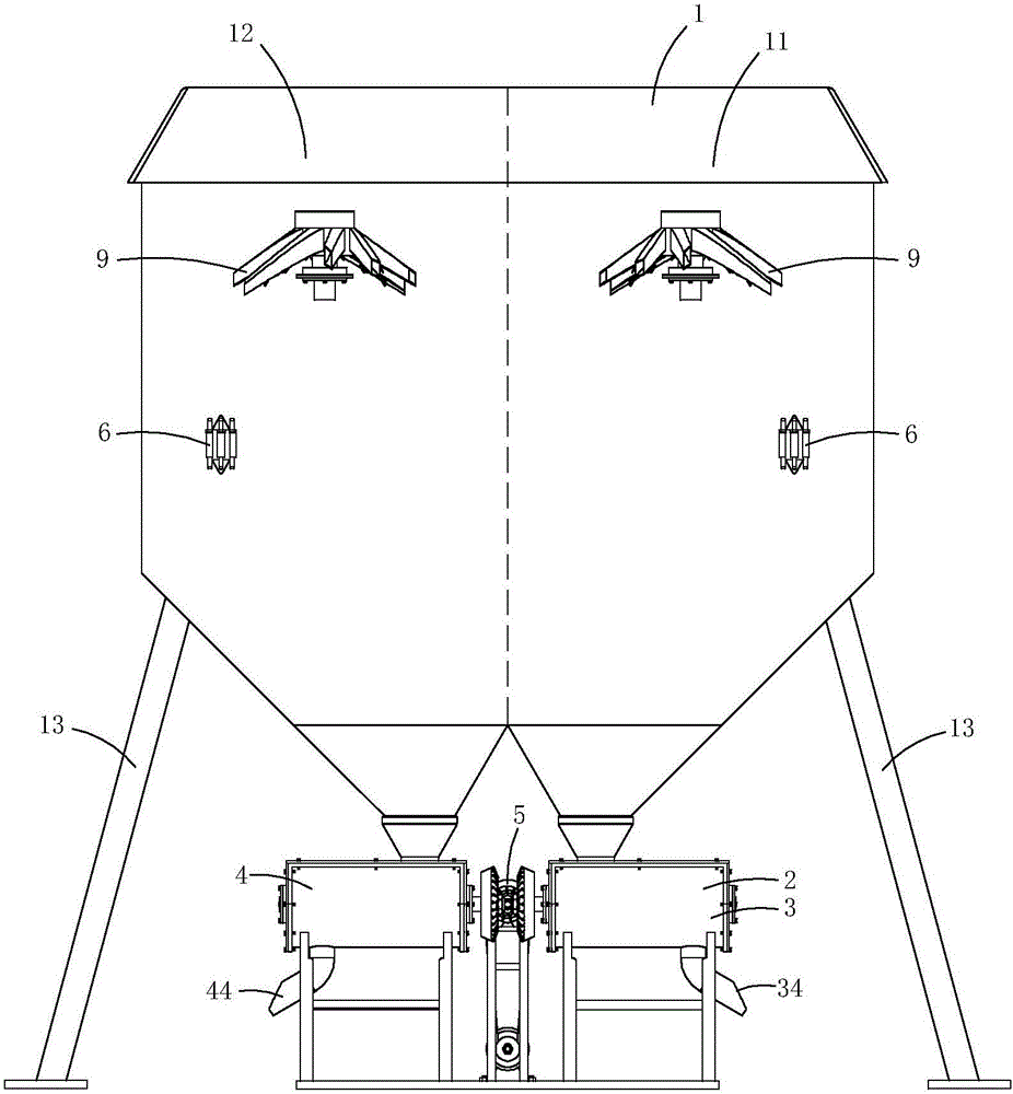 Double-logistics-granary capable of distributing grain evenly