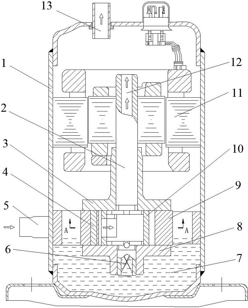 Rotating compressor low in exhaust oil content