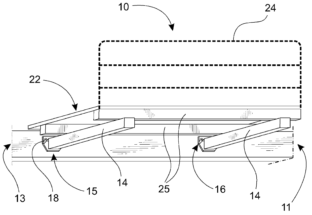 Walking platform, walking platform fixing device and operation method