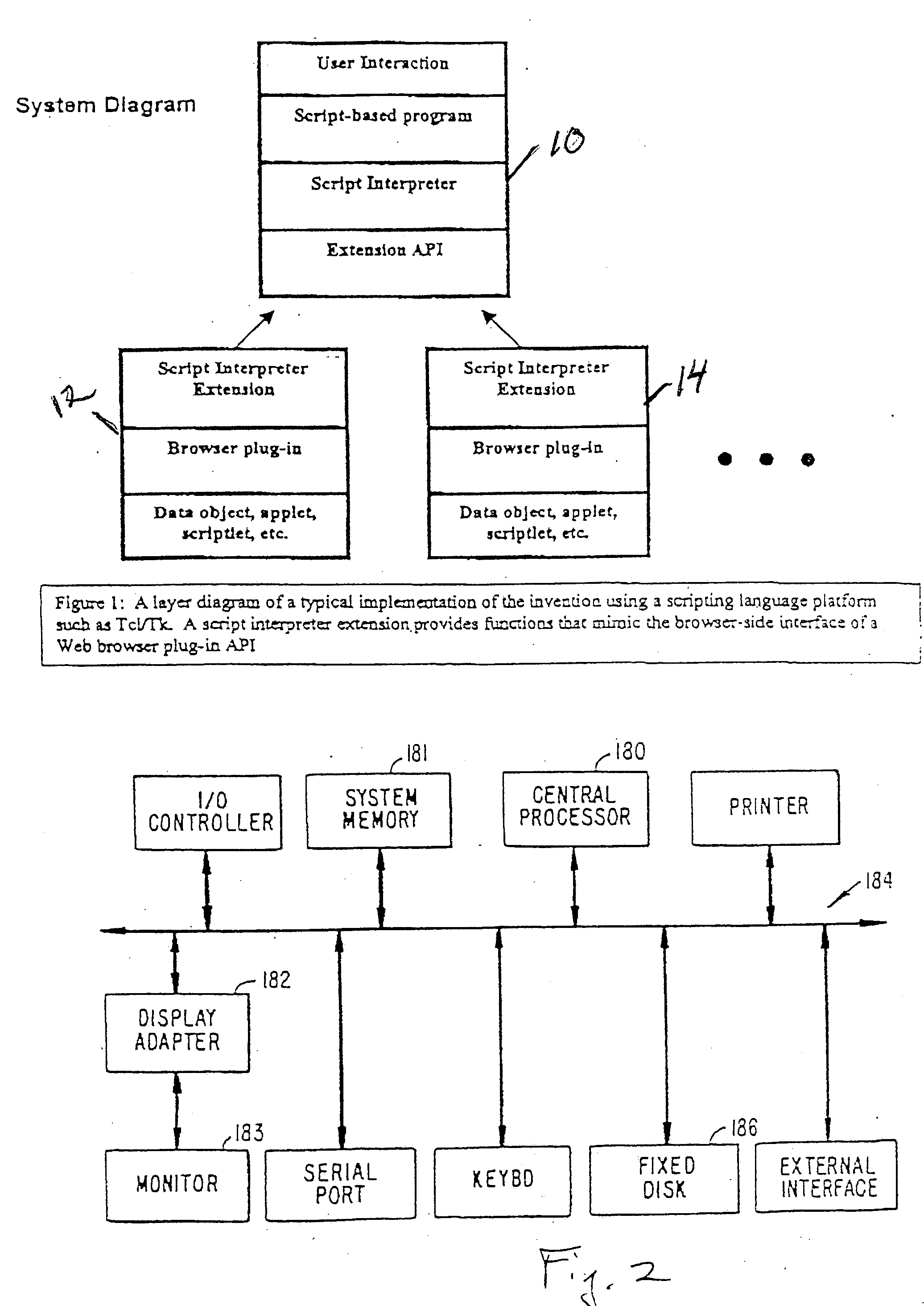 Method and system for hypermedia browser API simulation to enable use of browser plug-ins and applets as embedded widgets in script-language-based interactive programs