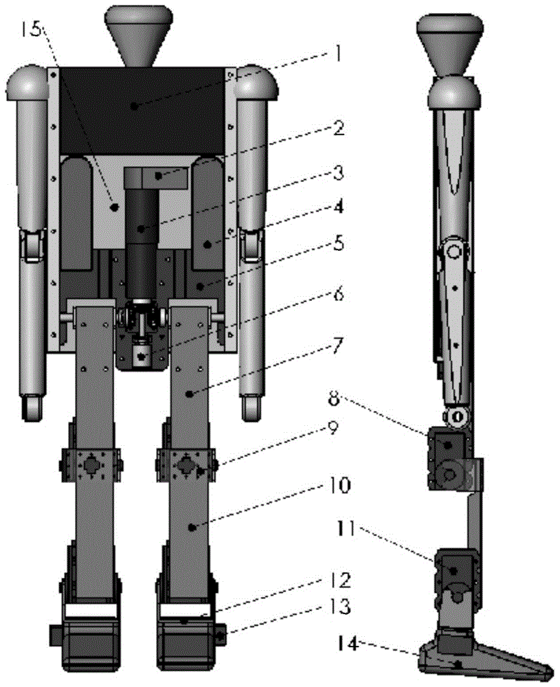 Elastic energy-saving upper body half-dividing passive walking device