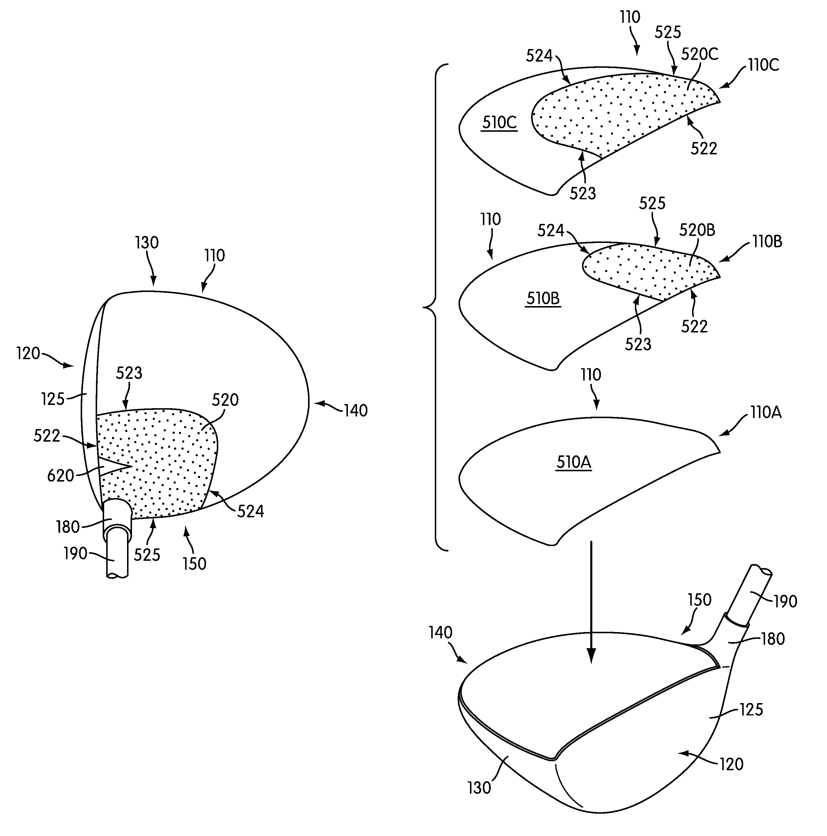 Varied profile alignment aide golf club head