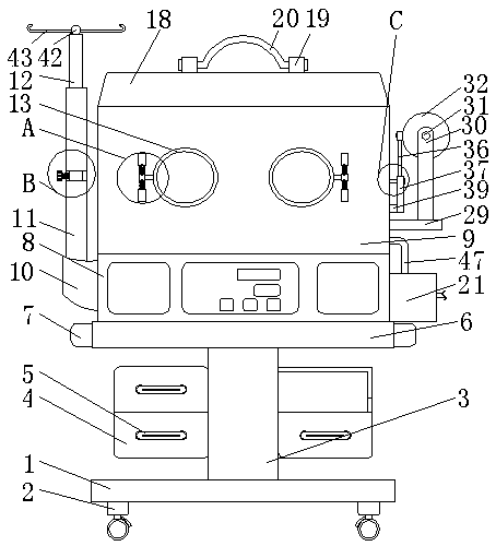 Prematurely born infant incubator with effect of aiding sleep