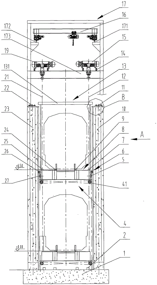 The train hoisting room of the two-storey storage warehouse for underground and urban railway trains