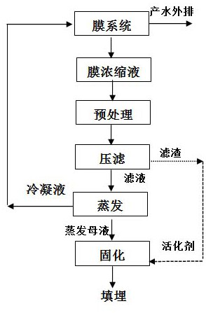 High-concentration landfill leachate membrane concentrated solution treatment process and application thereof