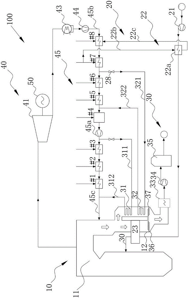 Coal-fired power generation system based on bypass flue at tail part of boiler