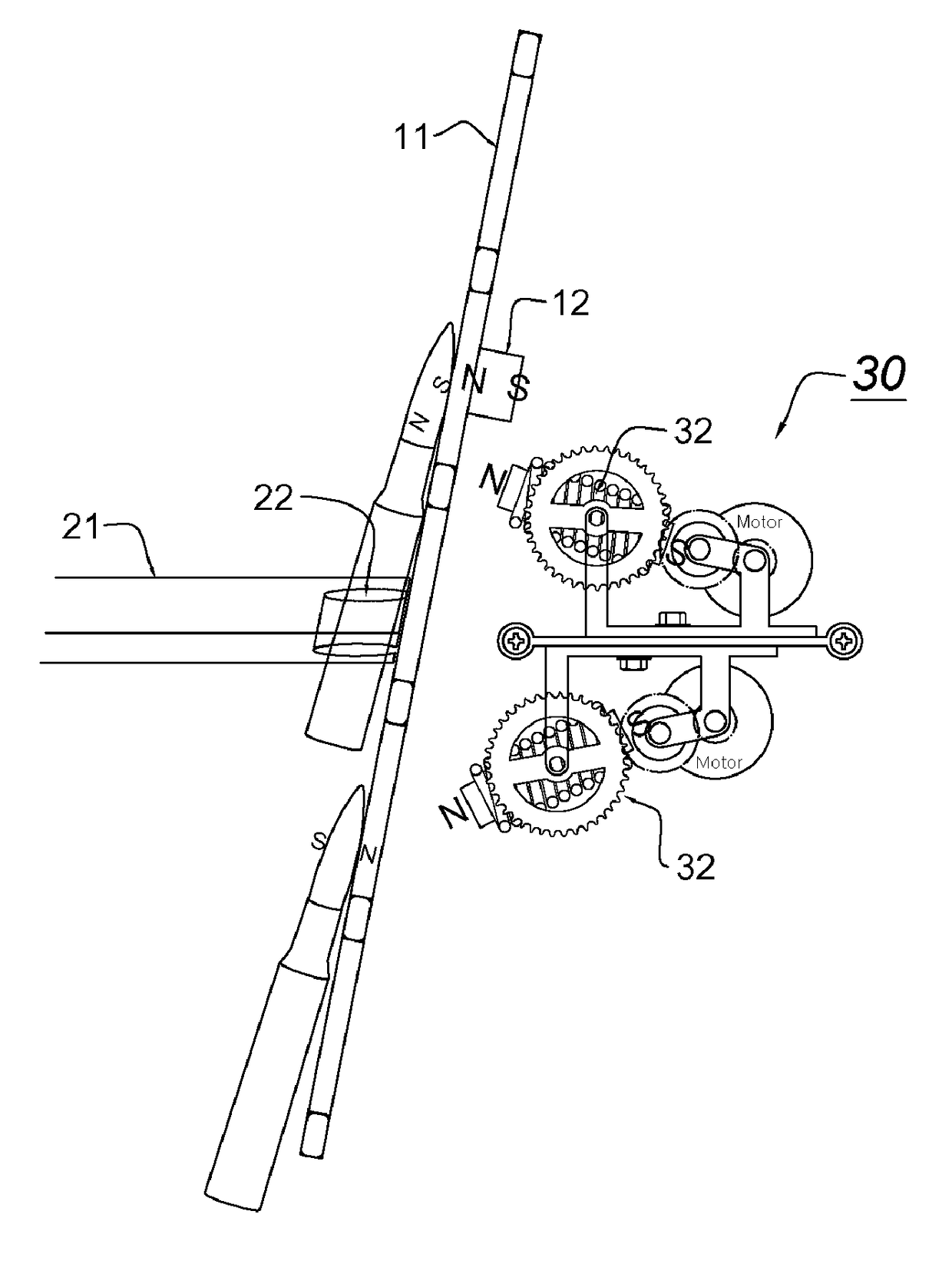 Apparatus for arranging and transferring ammunition using controlled magnetic force