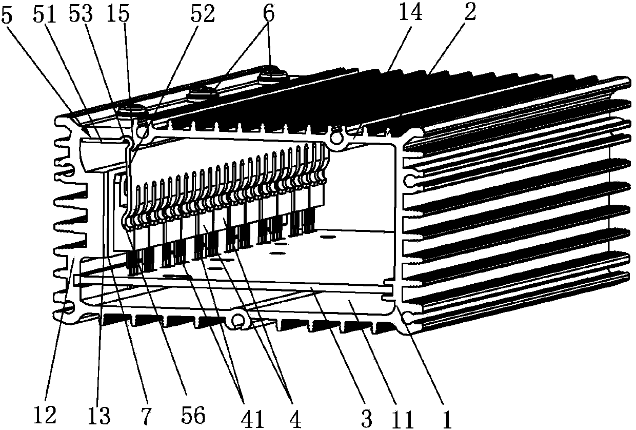 A cooling device for electric vehicle controllers fixed by shrapnel