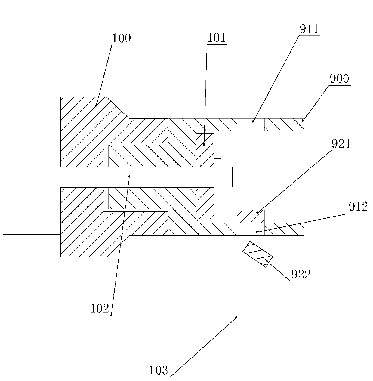 Automatic core discharging device for electro-spark wire-electrode cutting peripheral hole slot of tubular part