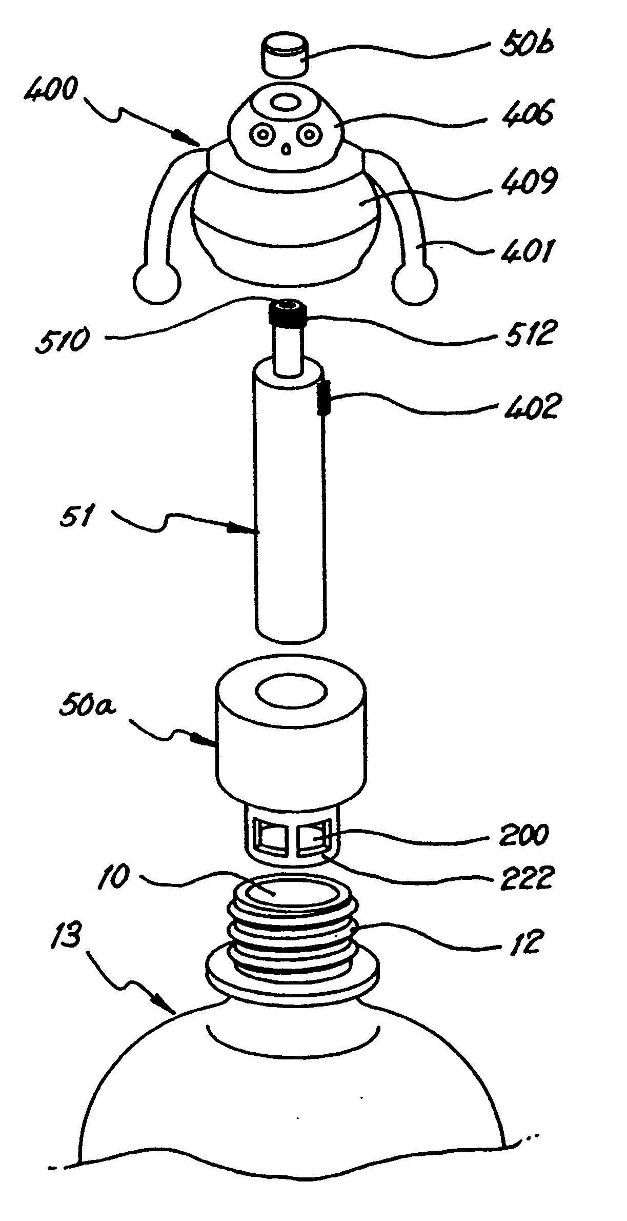 Cap device for mixing different kinds of materials separately contained therein and in bottle