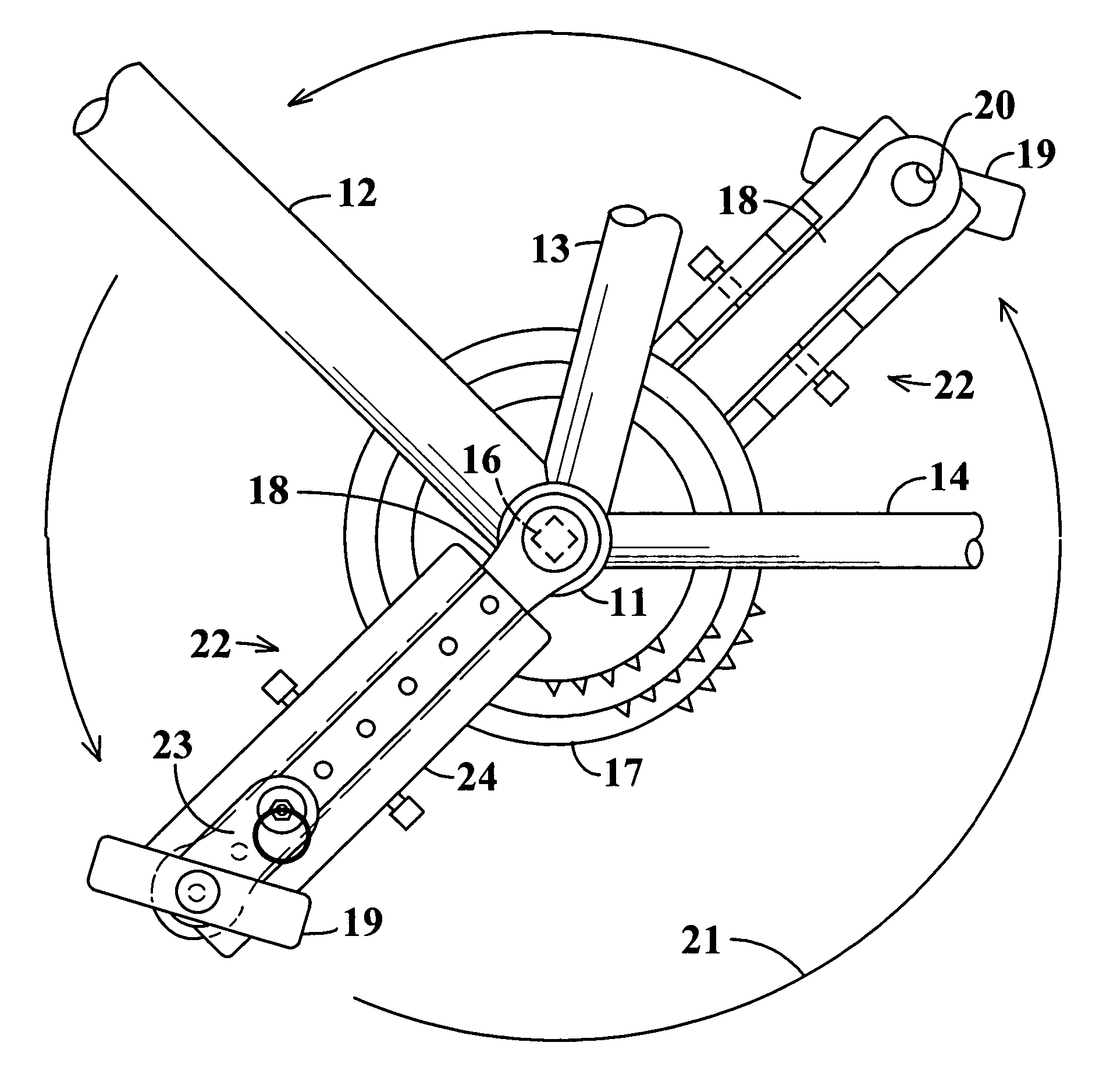 Pedal stroke adjuster for bicycles or the like