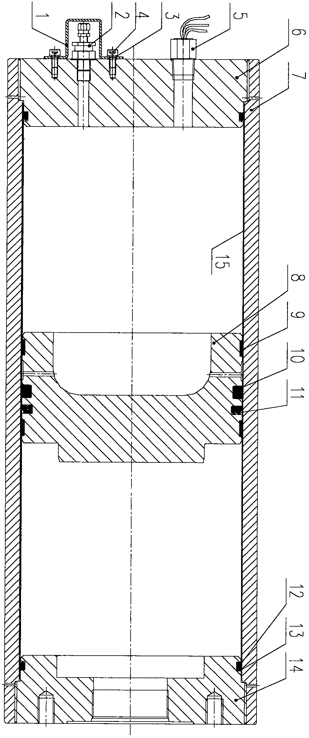 Lined type piston energy accumulator with alarming function