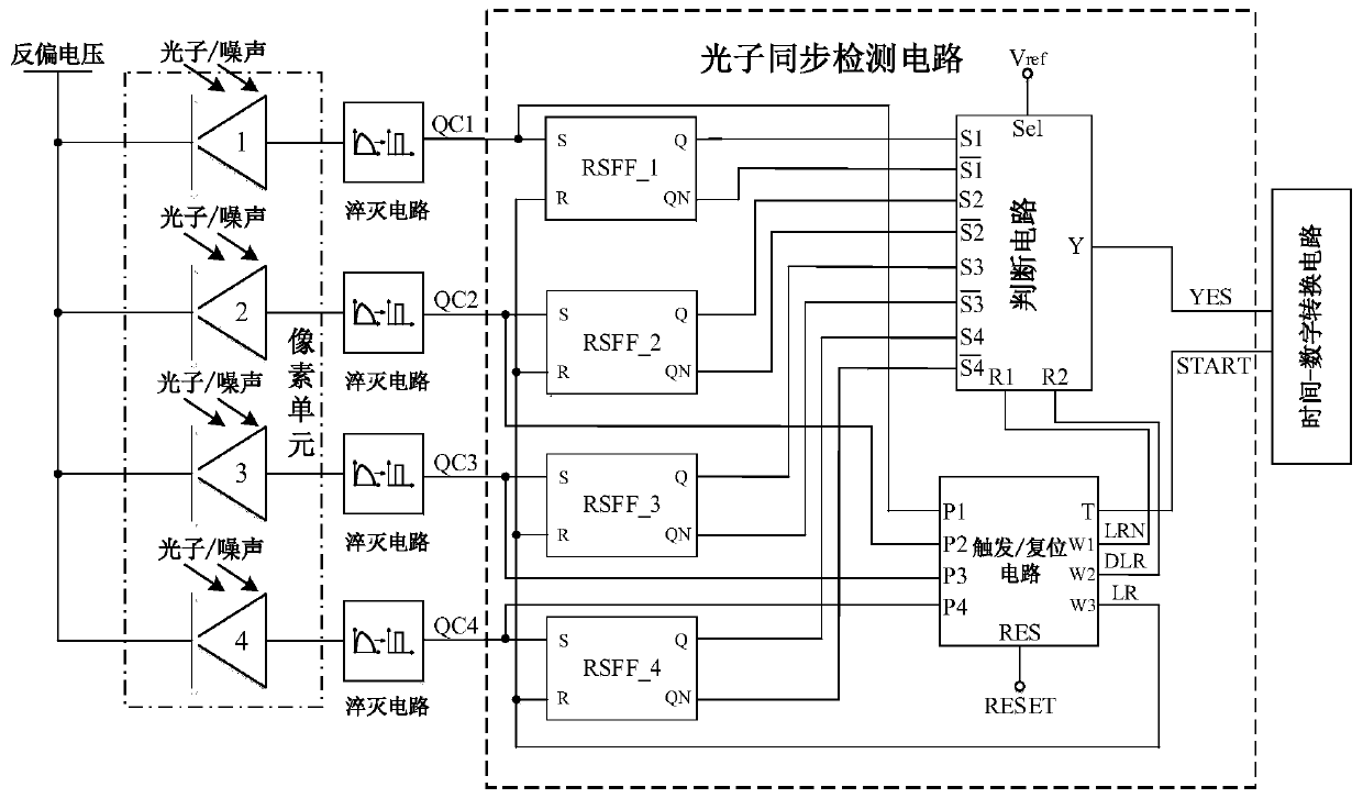 Photon synchronous detection circuit and method of single-photon 3D laser radar detector